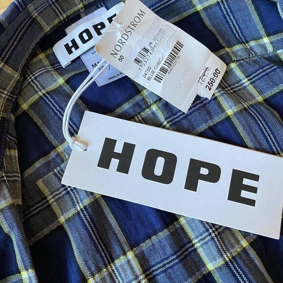 HOPE BNWT Mens Shirt Long Sleeve Blue Plaid - Picture 11 of 11
